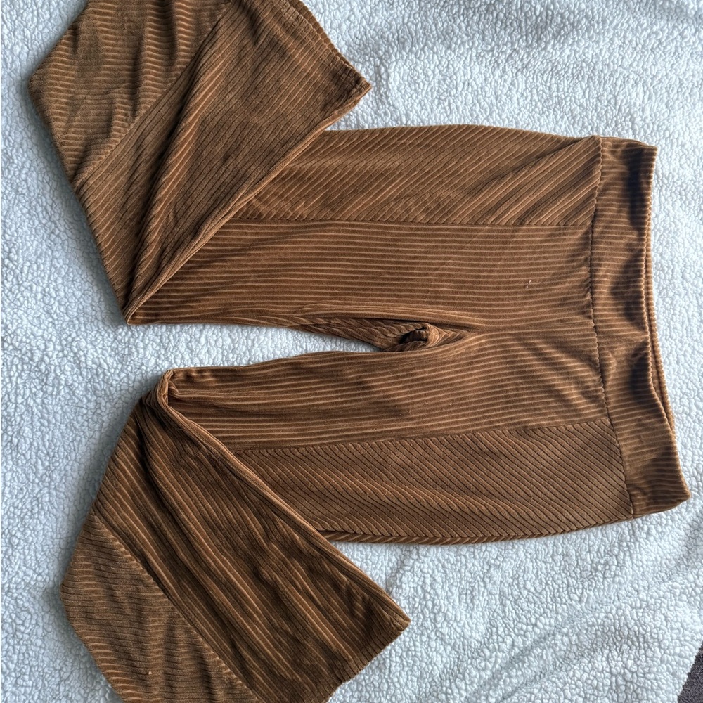 No Boundaries Brown Ribbed Elastic Flare Pants
